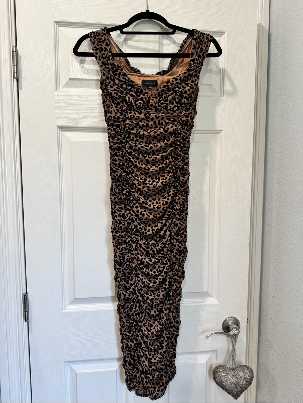 MAJORELLE Brown and Black Leopard Ruched Maxi Dress